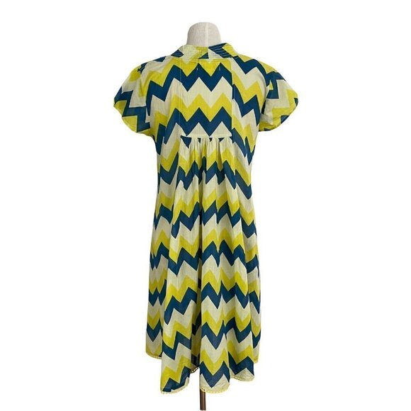 Isle of Mine Womens Dress Yellow Blue Chevron Stripe Cotton Beach Cover Up S/M - Picture 5 of 6